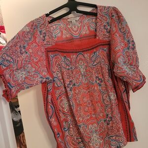 Lucky Brand Red and Blue Paisley Blouse